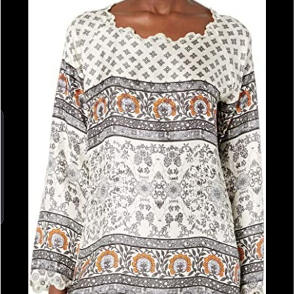 Johnny Was Rio Silk Twill Geo Print Blouse sz Medi - Picture 1 of 6